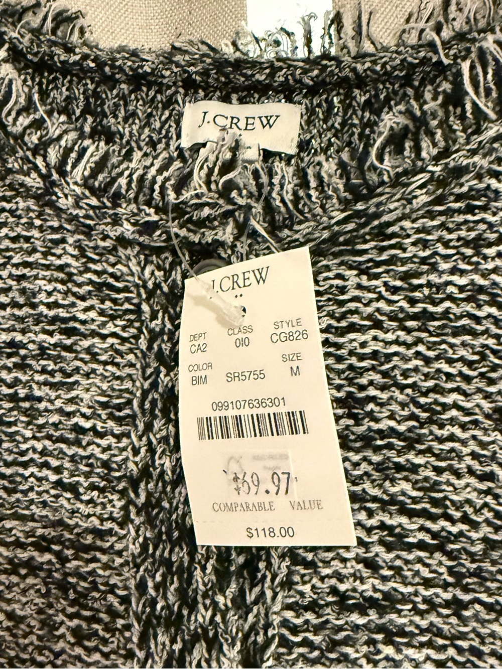 J.Crew Factory Tweed Button Front Short Sleeve Cardigan - Black & White M - Picture 2 of 3